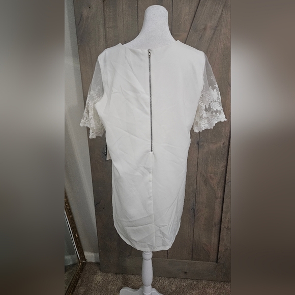LULU'S Dance a Little Lace White Embroidered Short Sleeve Shift Dress. M NWT - Picture 15 of 16
